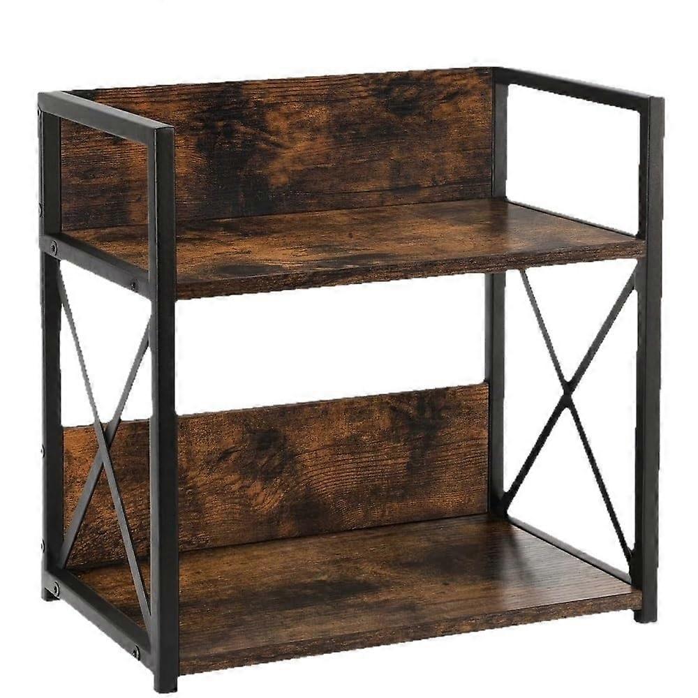 Two Tier Spice Rack with Durable MDF Shelves, Metal Countertop Storage Organizer for Kitchen