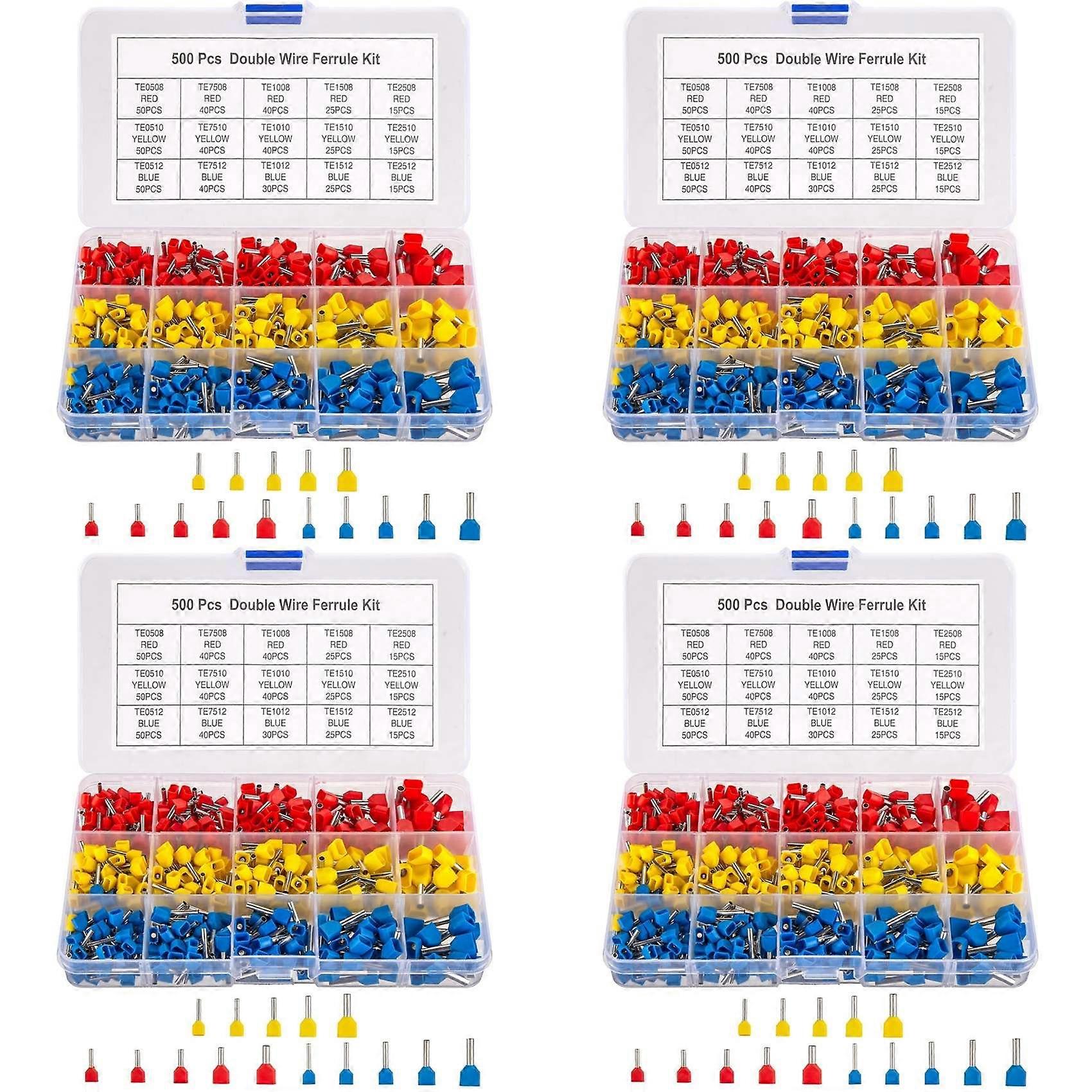 Double Wire Ferrules Kit, 2000Pcs Wire Ferrule Terminals, Insulated Ferrule Crimp Pin Terminals, Cord Pin End Terminal