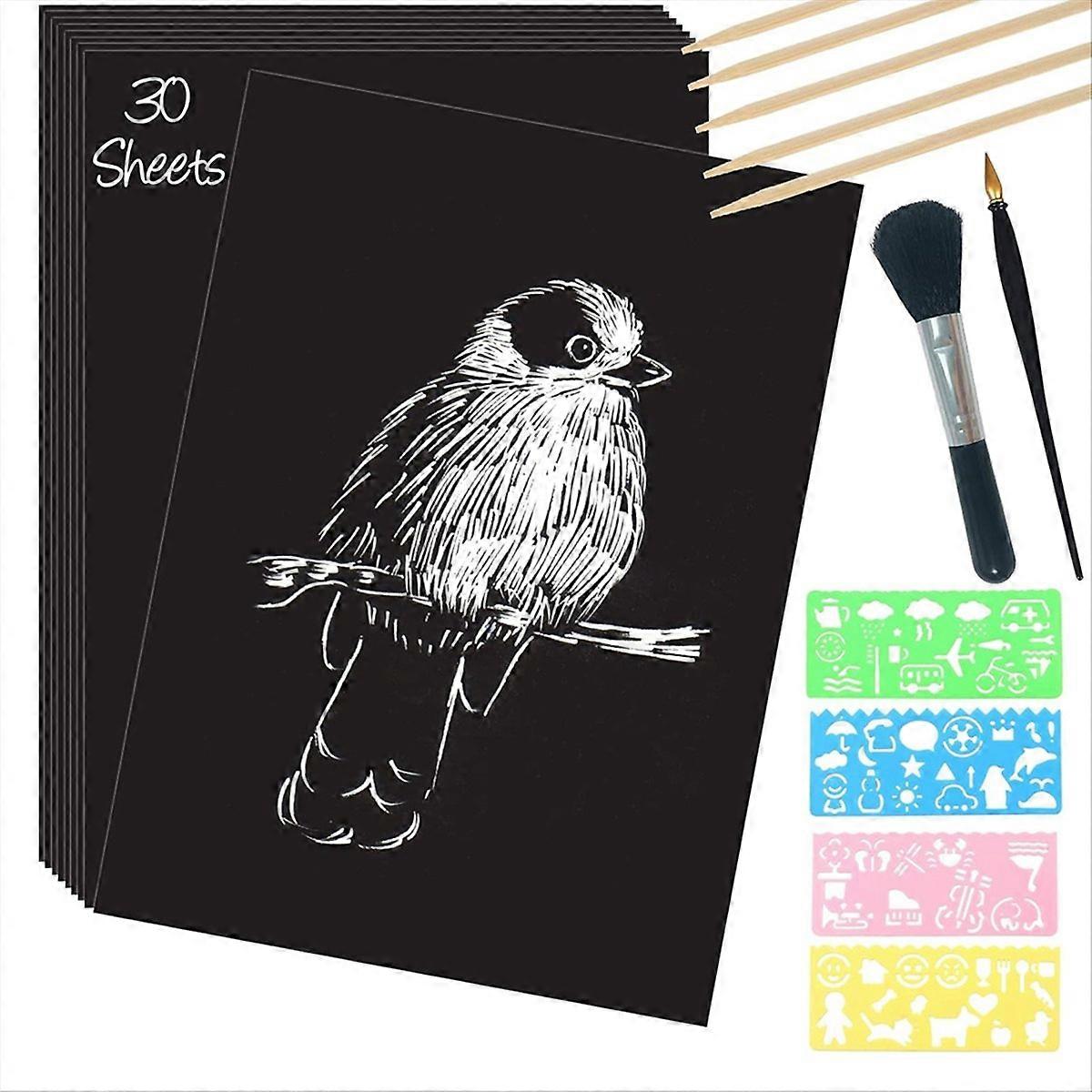 Scratch Paper Art Set, 30 Sheets 8x11in Black Coated Scratchboard
