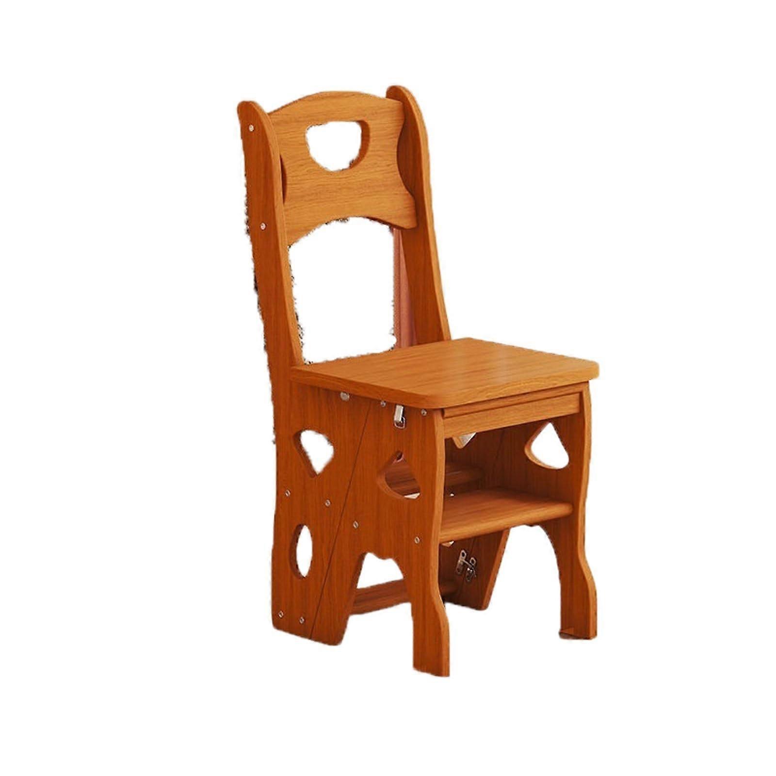 Wooden Step Stool Solid Wood Folding Step Ladder with AntiSlip Wide Pedal for Indoor Use Light Walnut