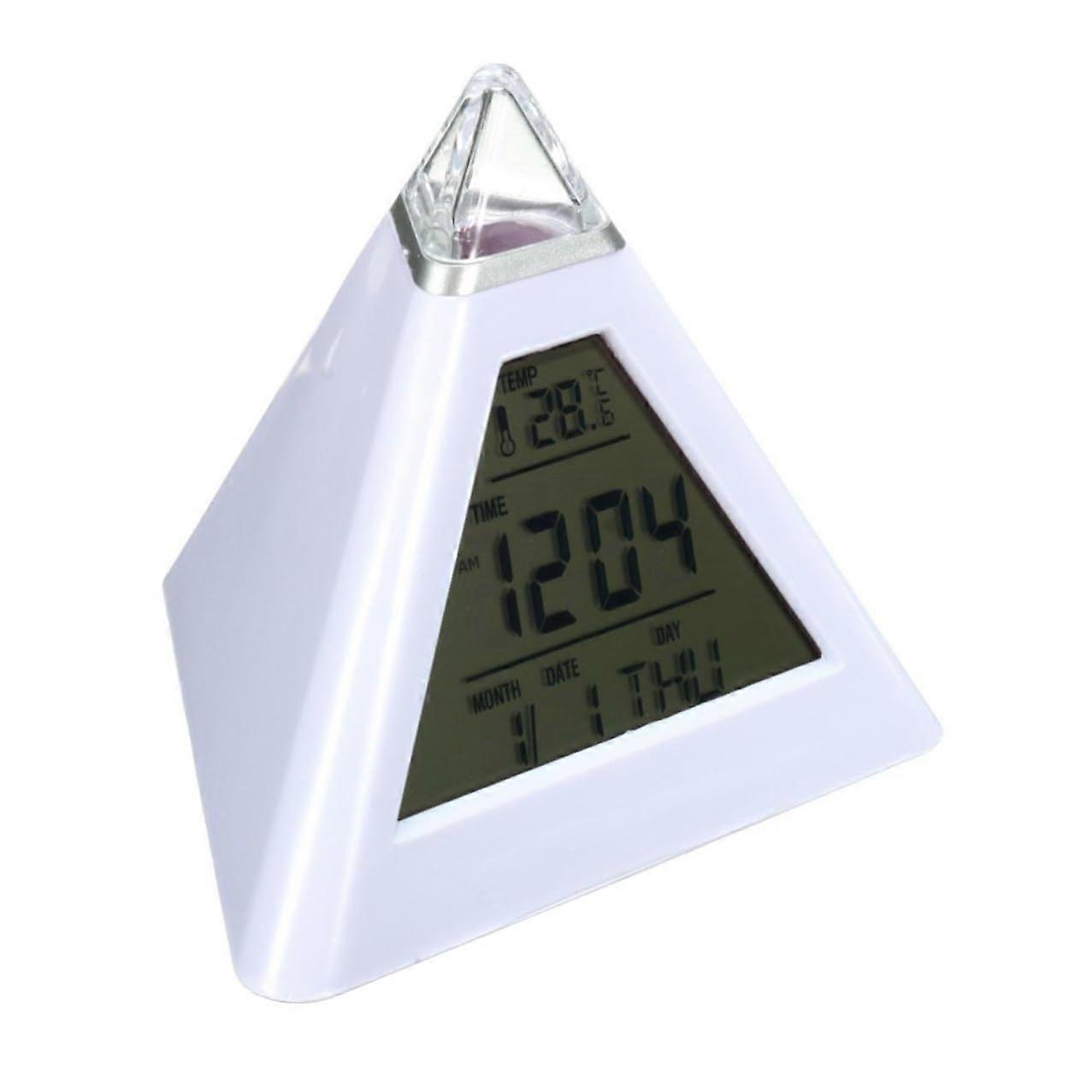 LED Color Changing Pyramid Alarm Clock with Temperature Display and Snooze for Bedroom