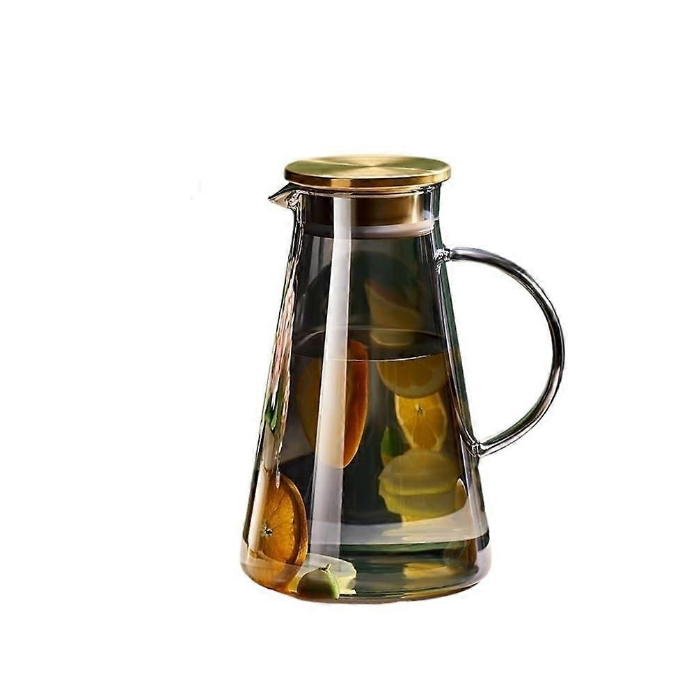 Glass Water Pitcher 2L Heat Resistant with Lid and Handle for Hot or Cold Beverages, Grey