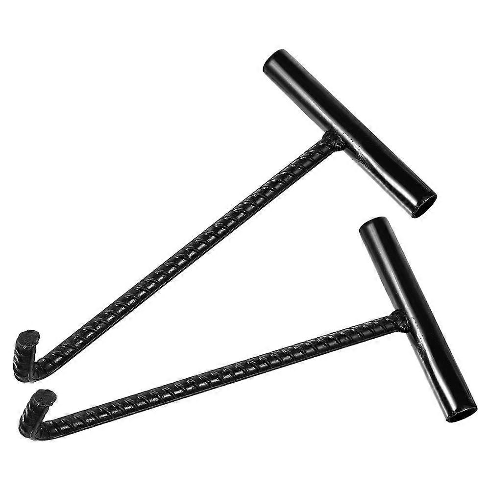 Metal Manhole Cover Pull Hook T-Shaped Lifting Tool 2Pcs Black
