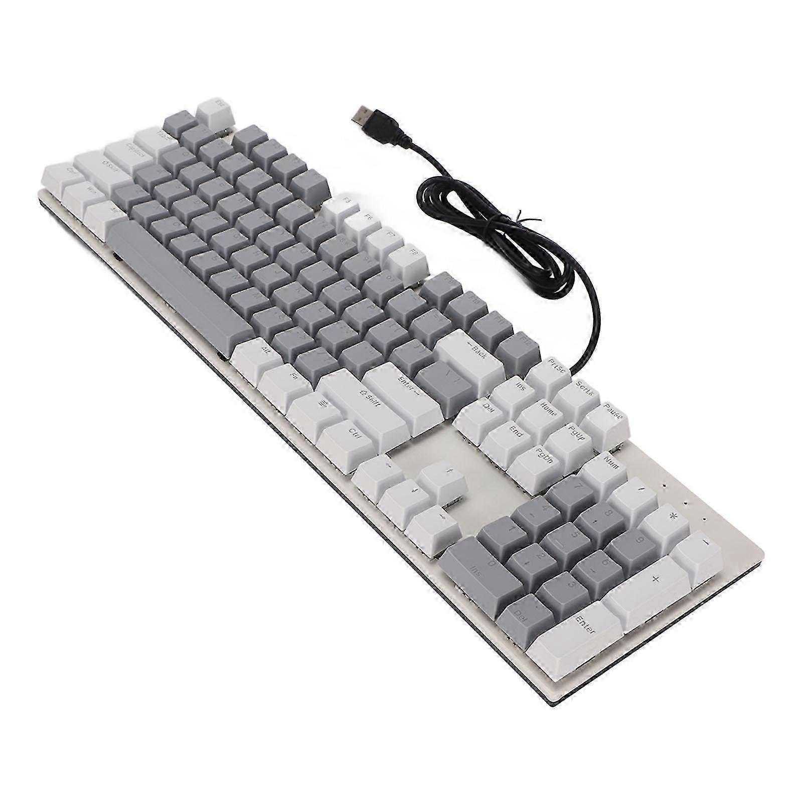 25-26 104 Key Mechanical Keyboard Blue Switch RGB USB Wearproof Scratch Resistant Gaming Keyboard White Gray YEMMA