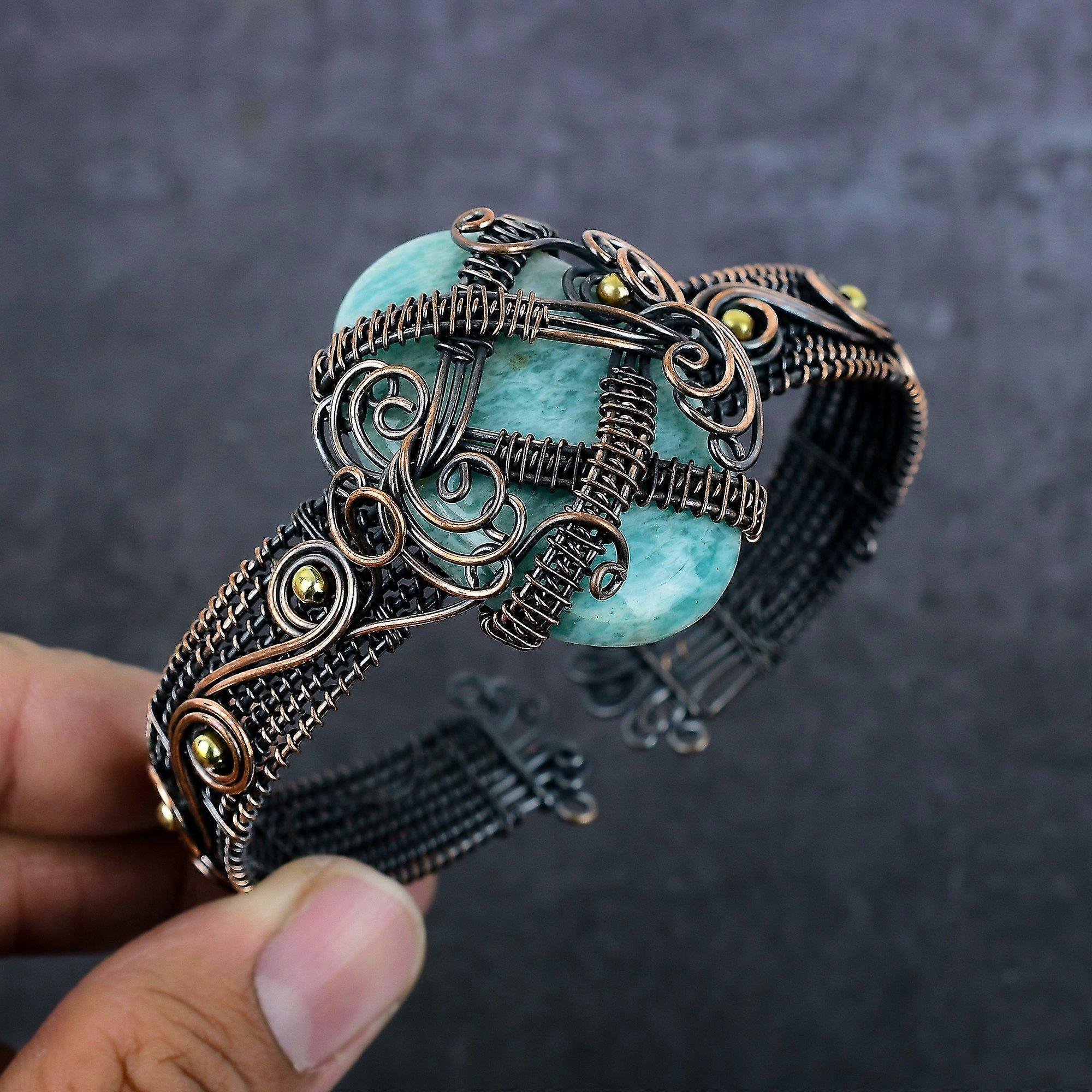 Amazonite Gemstone 925 Sterling Silver Cuff Bangle Adjustable