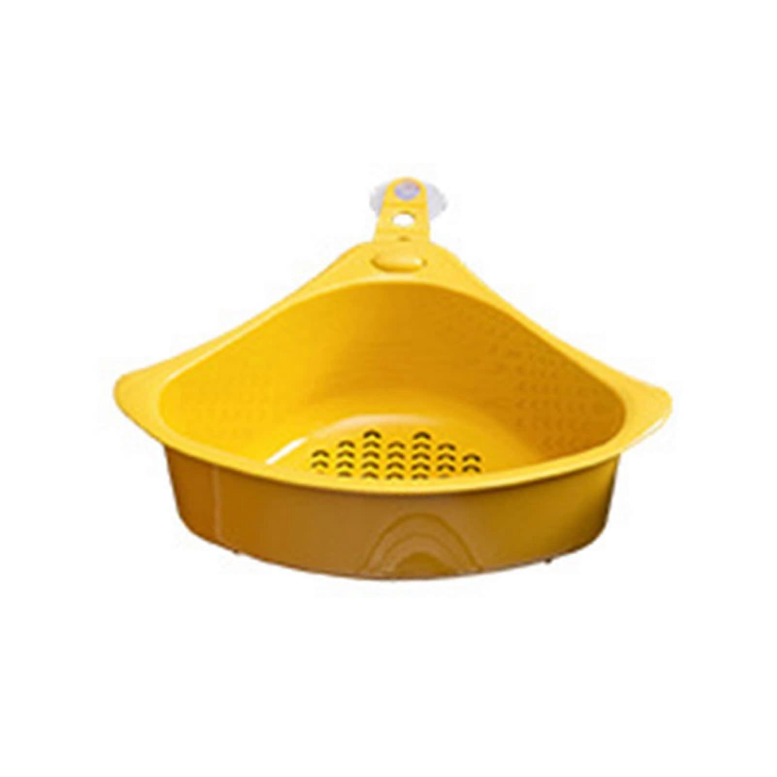 Kitchen Sink Strainer Triangular Corner Drain Basket with Stable Suction Cup for Kitchen Waste and Vegetables Yellow