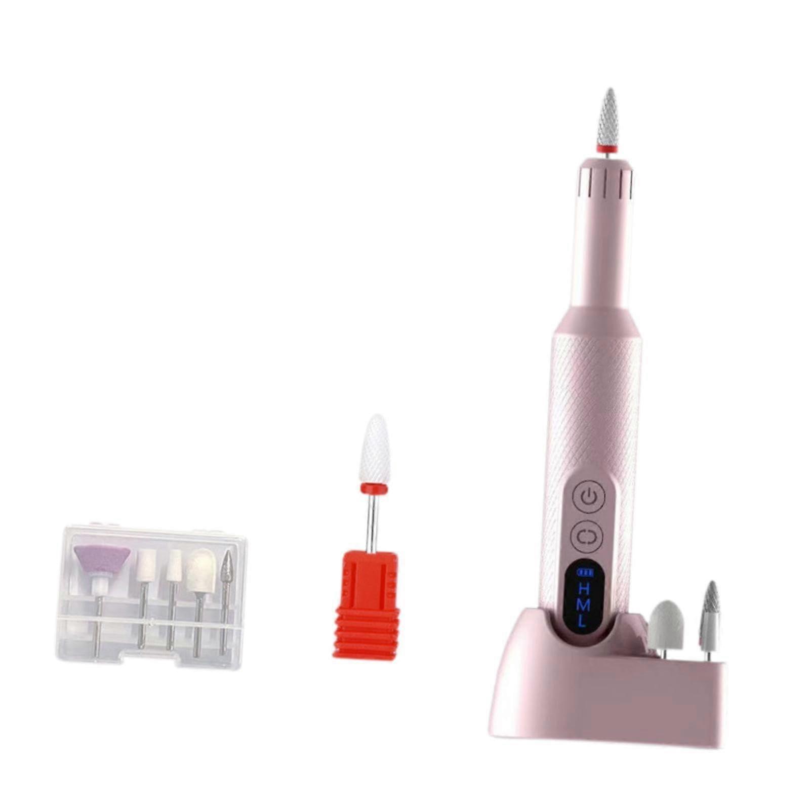 Electric Nail Drill with Adjustable Speed, USB Rechargeable Nail File Kit with Ceramic Bits, Pink