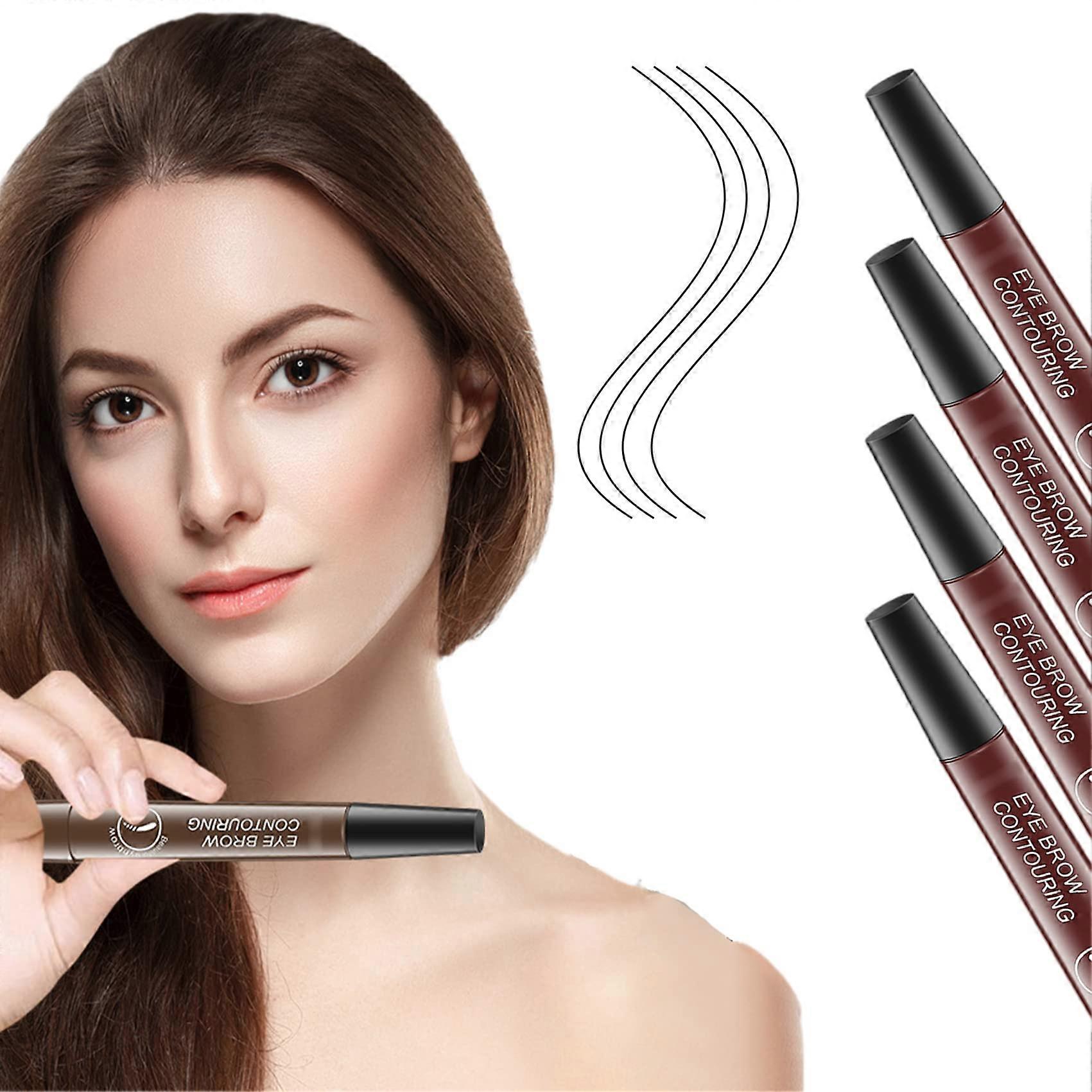 Waterproof Microblade Eyebrow Pen 4Tip Precision Long Lasting 4 Pack Red Brown