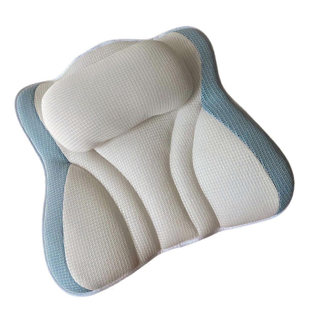 Bath Pillow with Suction Cups Cushioned Neck and Head Support for Soaking Tubs Blue