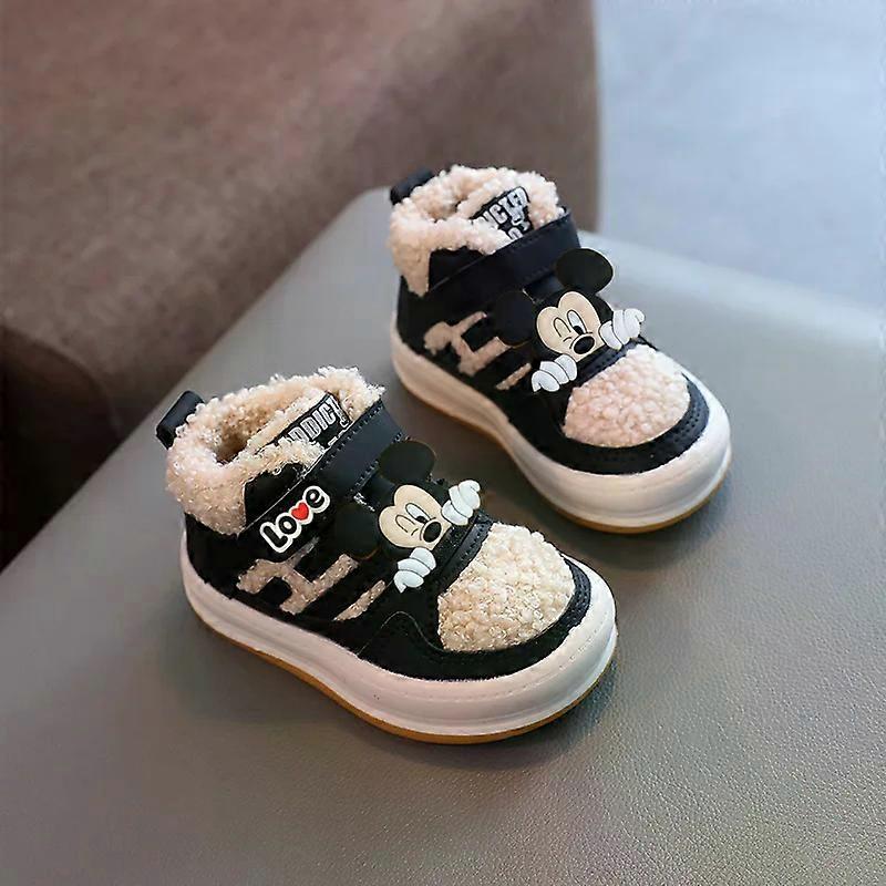 Disney Mickey Mouse Baby Plus Fleece Casual Shoes Winter kid Cotton Shoes Girl Lamb Wool Warm Toddler Shoes Infant Soft Sole Boy
