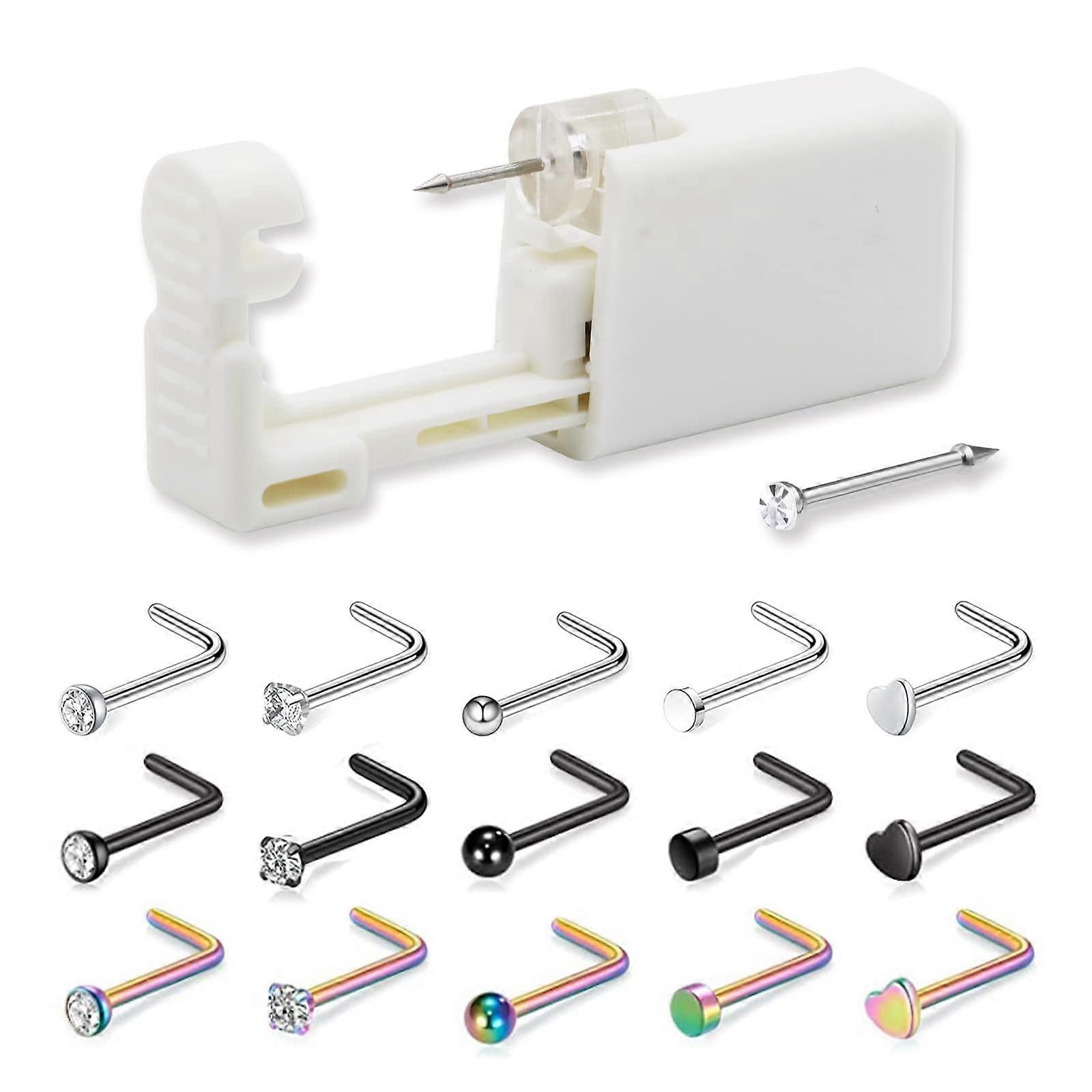 Nose Piercing Gun Kit SingleUse Sterile Preloaded with 15 Studs for Safe Self Nose Piercing