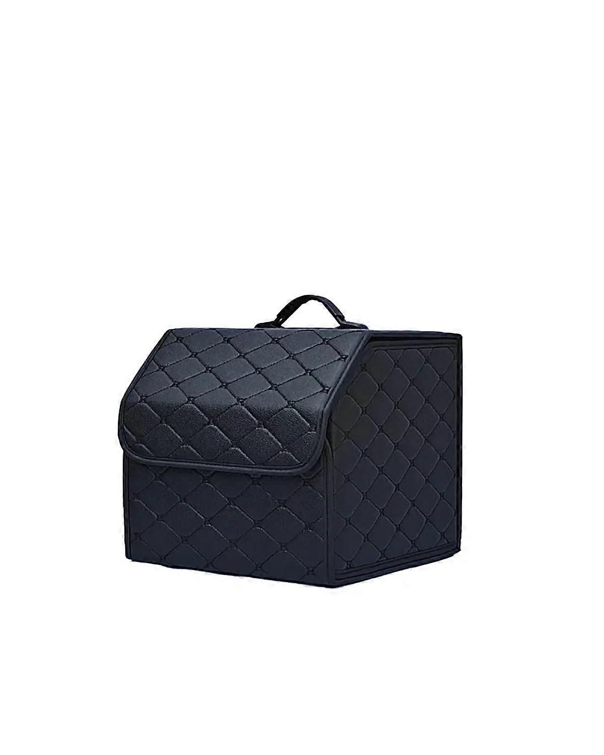 Large Capacity Leather Car Trunk Organizer Box with Foldable Waterproof Design Adjustable Compartments Black S