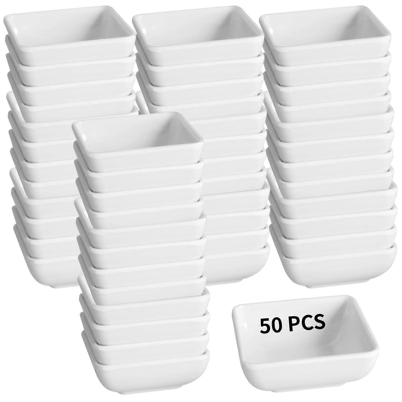 50 Pcs White Melamine Sauce Dishes, Square Stackable ShatterResistant Bowls for Condiments