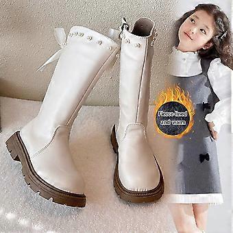 Kleinkinderstiefel, gefütterte, bequeme Winterstiefel mit Perlen-Schleife für Mädchen, Mädchenstiefel, Z02 Beige, 9-9,5 Jahre