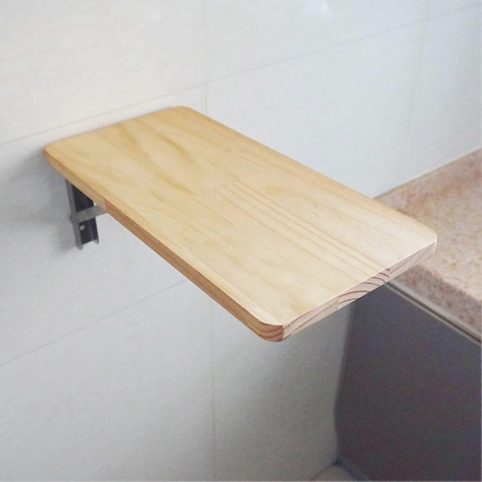 Solid Wood Folding Wall Table with Stainless Steel Brackets, SpaceSaving Fold Down Desk for Home Office