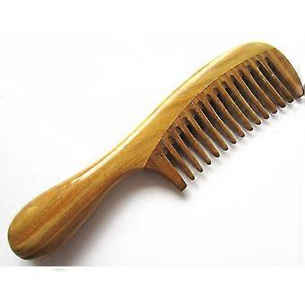 Madera de dientes anchos hecho a mano Sándalo verde natural sin peine estático con mango redondeado con aroma aromático para desenredar el cabello rizado y regalo (7.1 "largo)