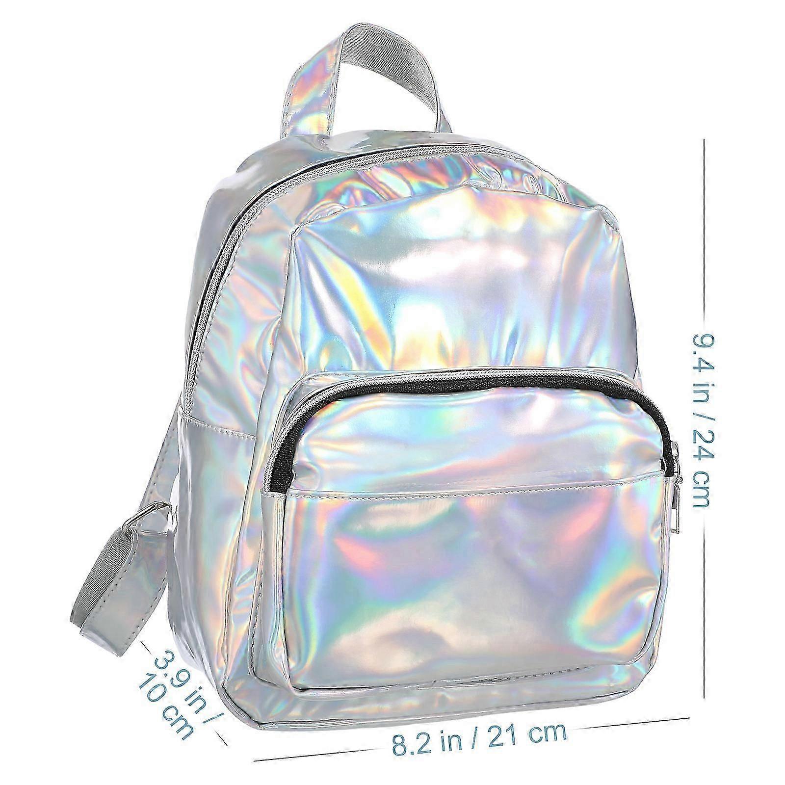 Grey Chic Holographic Backpack for School Use with Shoulder Straps