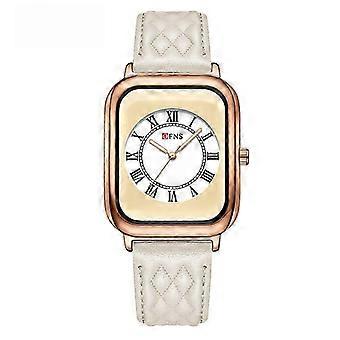 OFNS Damklocka i fyrkantigt roséguld med vitt läderarmband och romerska siffror - Elegant modeklocka