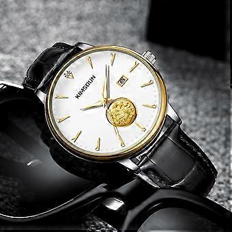 KIMSOON Luxury Fashion Waterproof Quartz Wrist Watch with Gold Accents and Black PU Leather Strap