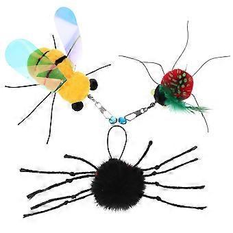 3pcs Katze Zauberstab Spielzeug Puppen Interaktive Teaser Spielzeug Nachfüllpackung Weiche Plüsch Insect Biene Kätzchen Spielzeug Ersatz Zauberstab Nachfüllungen für Zimmerkatzen