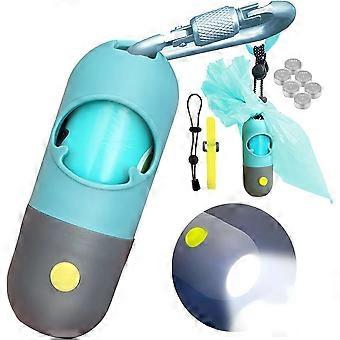 Dog Poop Bag Dispenser with Built-in Flashlight and Metal Clip for Leash, Waterproof Lavender-Scented Waste Bags Included, 15 Rolls