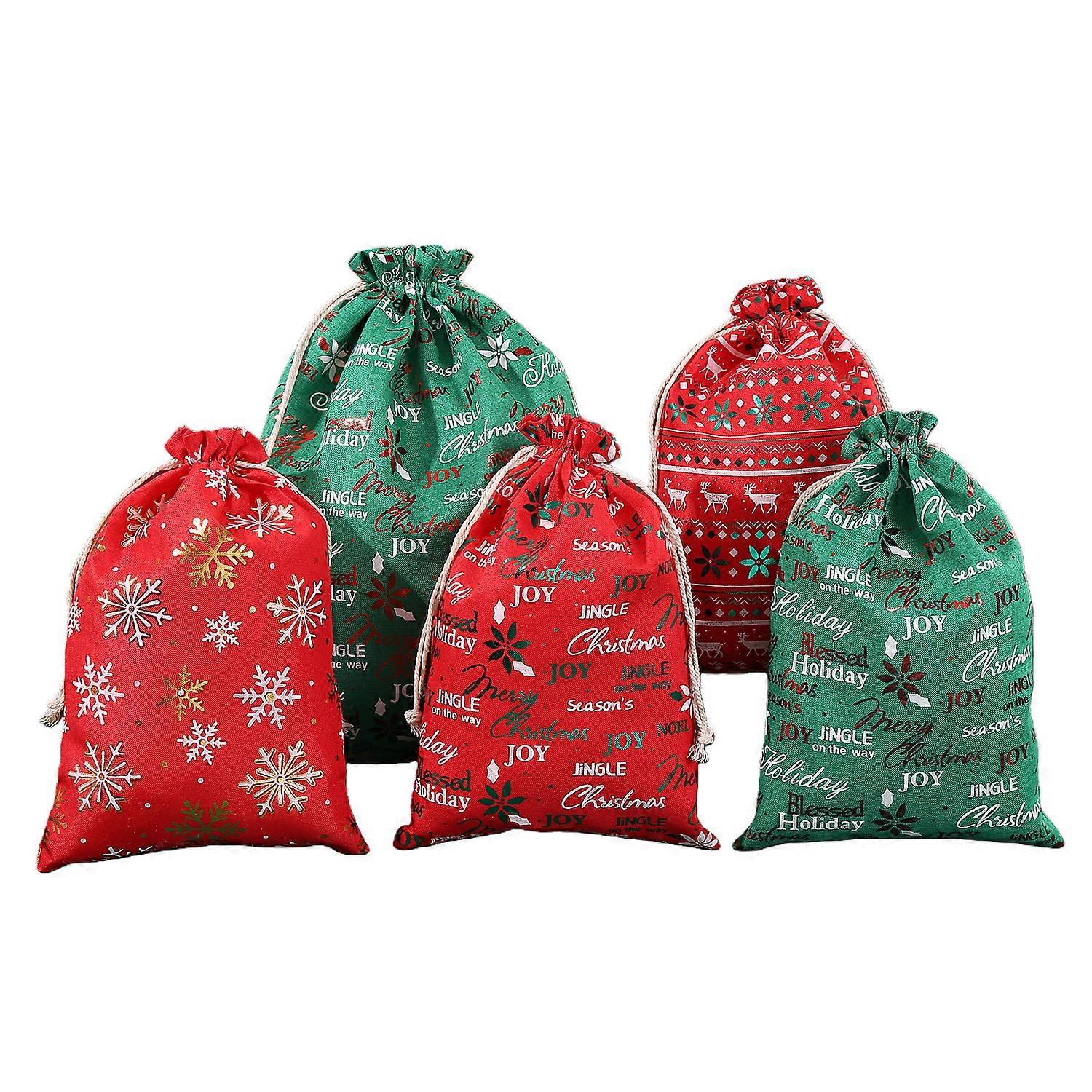 Burlap Christmas Drawstring Gift Bags Mixed Sizes 10PCS