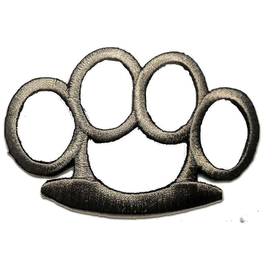 Patch / iron-on patch - brass knuckles - silver - 8.3 x 5.5 cm - appliqué patch