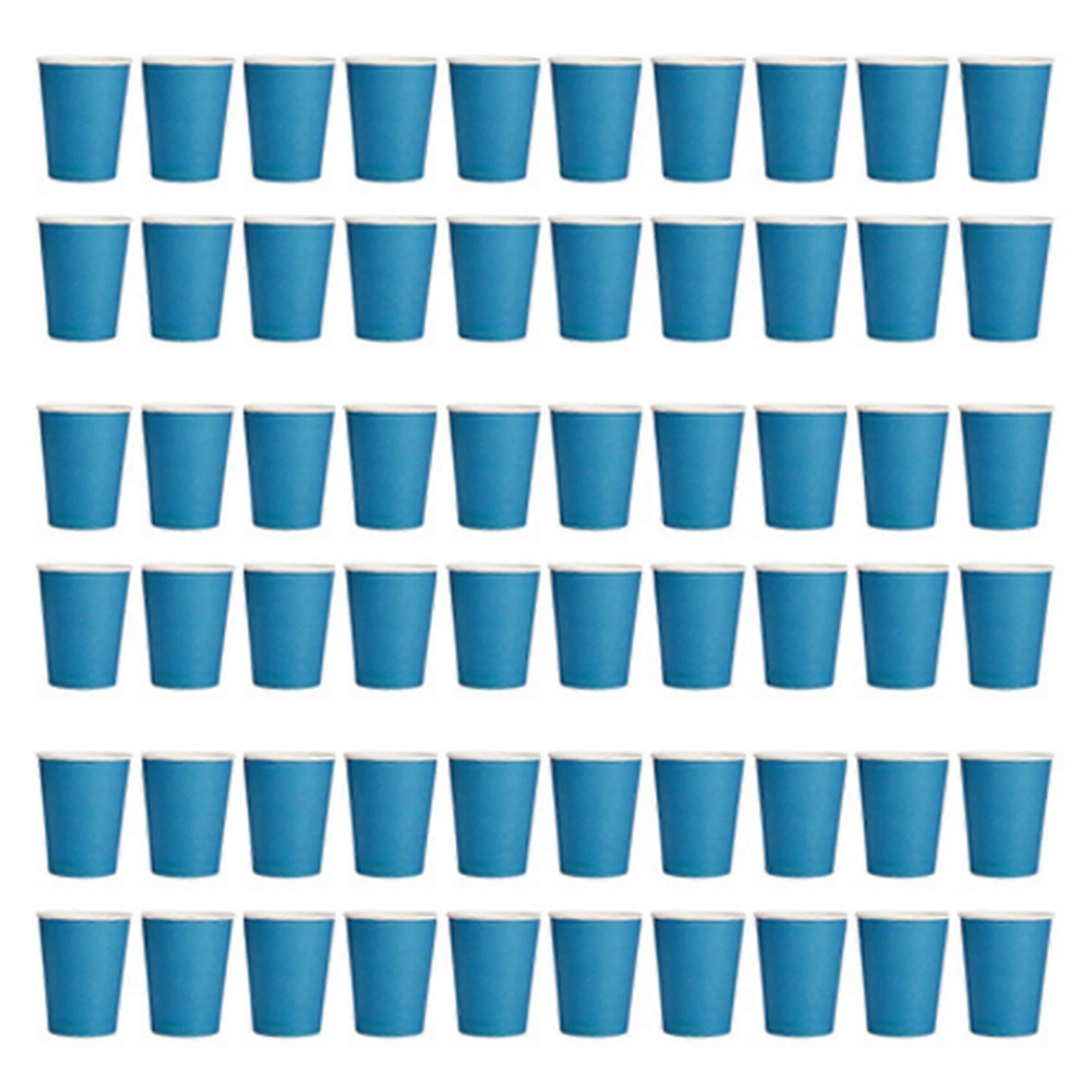60 Paper Cups (9oz) - Plain Solid Colours Birthday Party Tableware Catering(Blue)