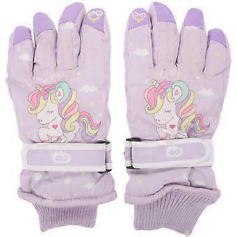 1Pair Kids Winter Ski Gloves - Waterproof Thermal Snowboard Snow Gloves - Cute Unicorn Mittens for Cold Weather Children Girls Boys Christmas Party