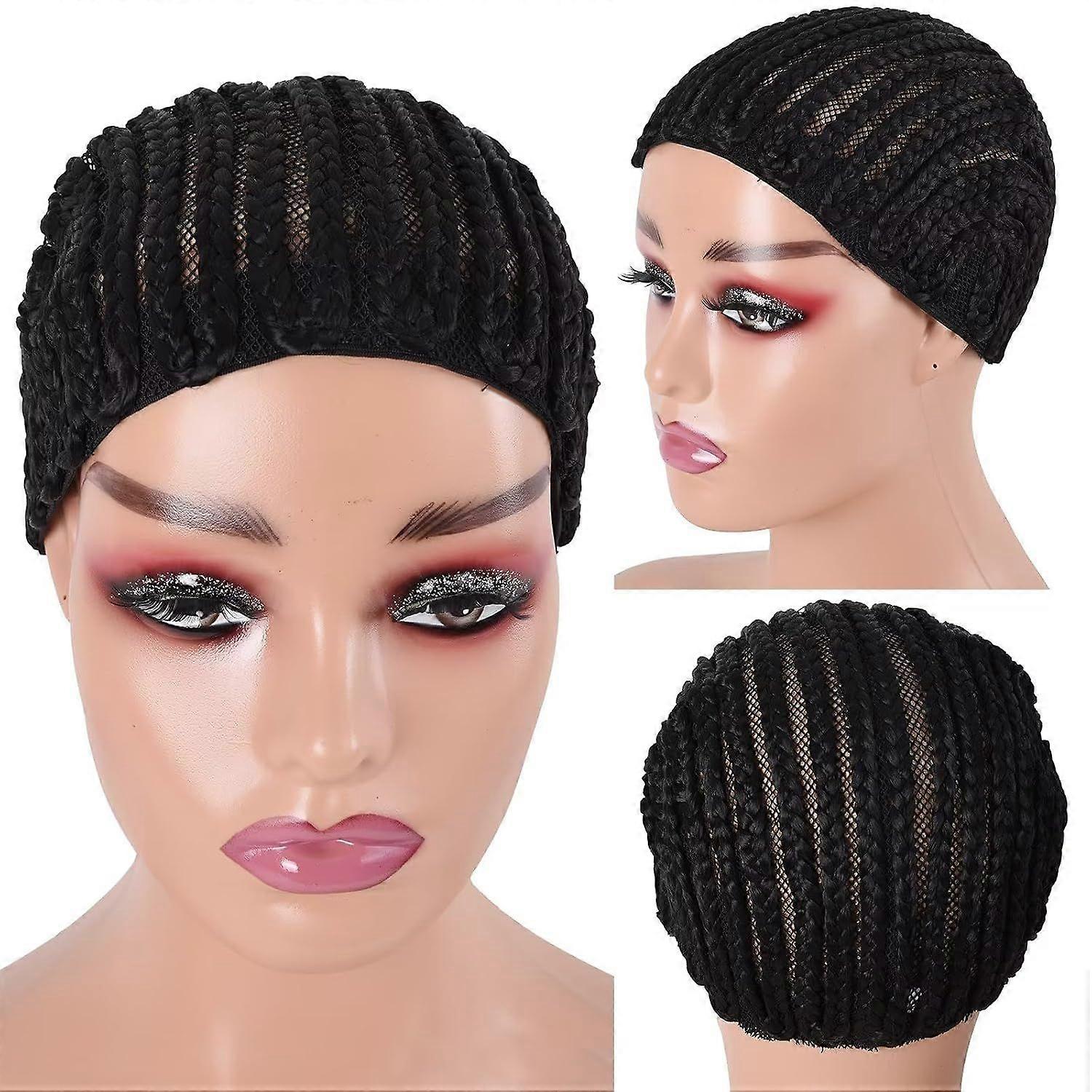 Glueless Black Cornrow Crochet Wig Cap, Medium, 1pc