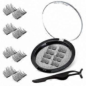 3D Magnetic Eyelashes with Applicator - Ultra Thin 0.2mm Magnets, Lightweight & Easy to Wear, Reusable False Eyelashes (8 Pairs with Tweezers)