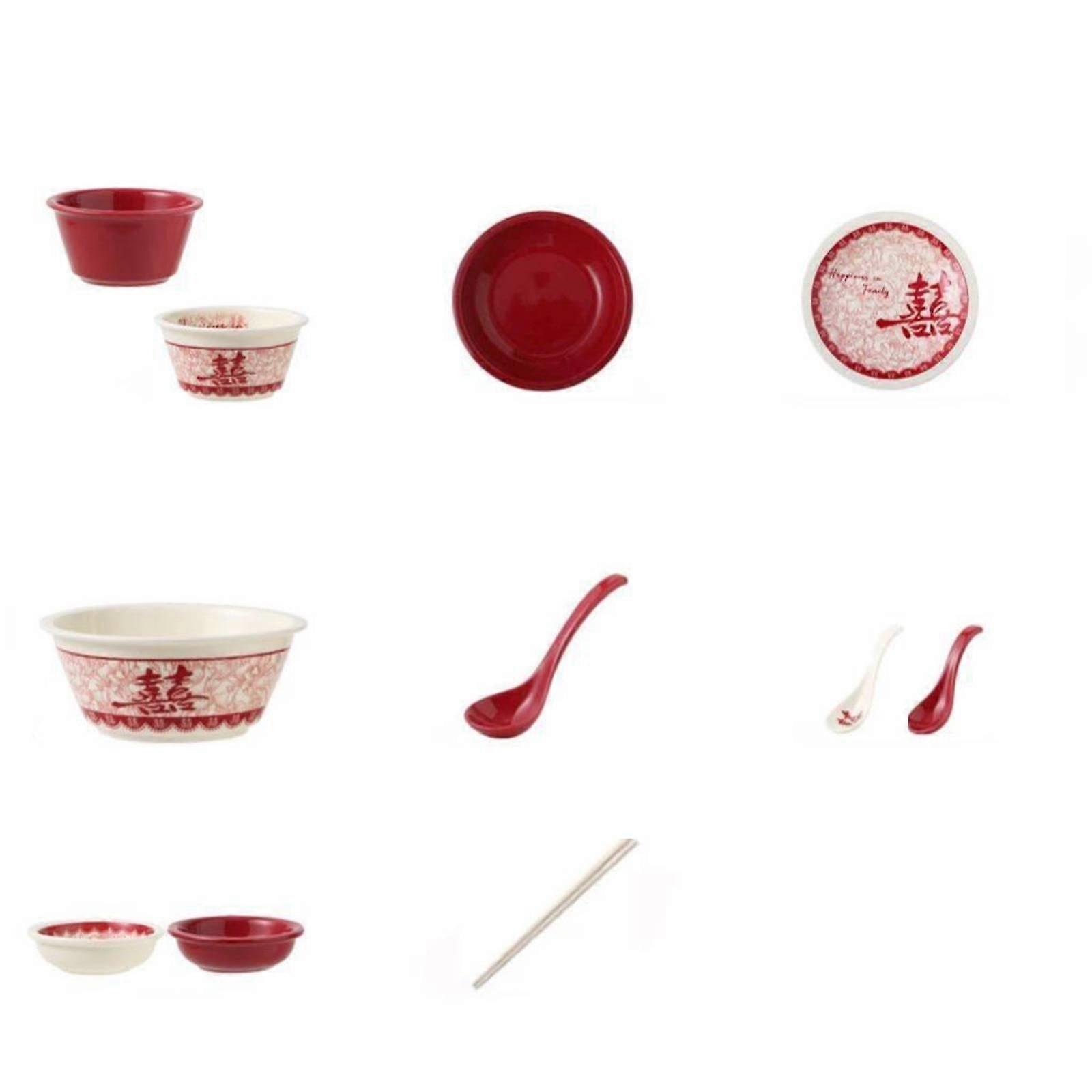 Festive Red Ceramic Tableware Set, Under-Glaze, Gift Box