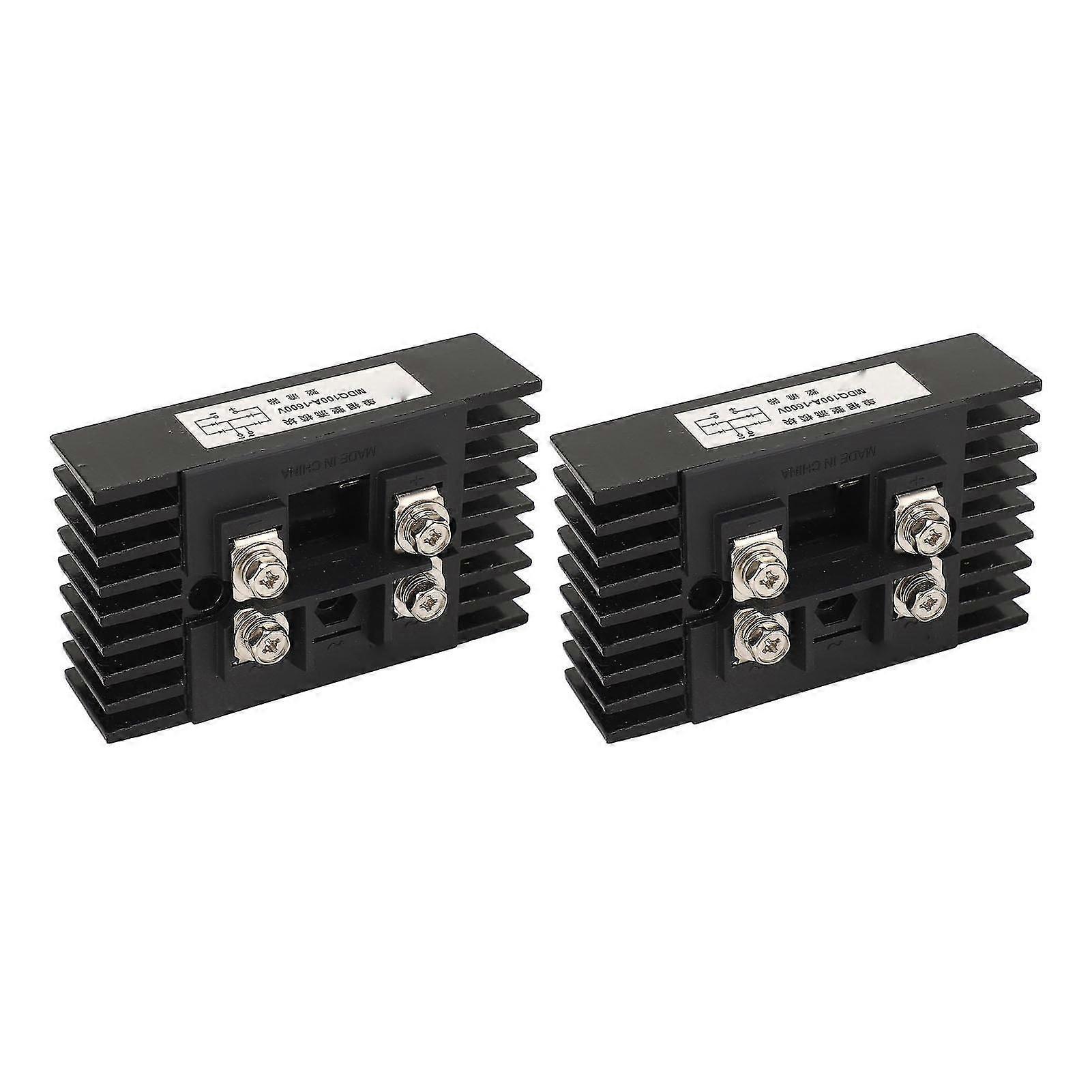 2Pcs Single Phase Bridge Rectifier 100A 1600V 4 Terminals Current Conversion Module Waterproof Black