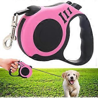 Retractable Dog Leash - 5m, Automatic Telescopic Nylon Pet Leash for Small and Medium Cats, Pink