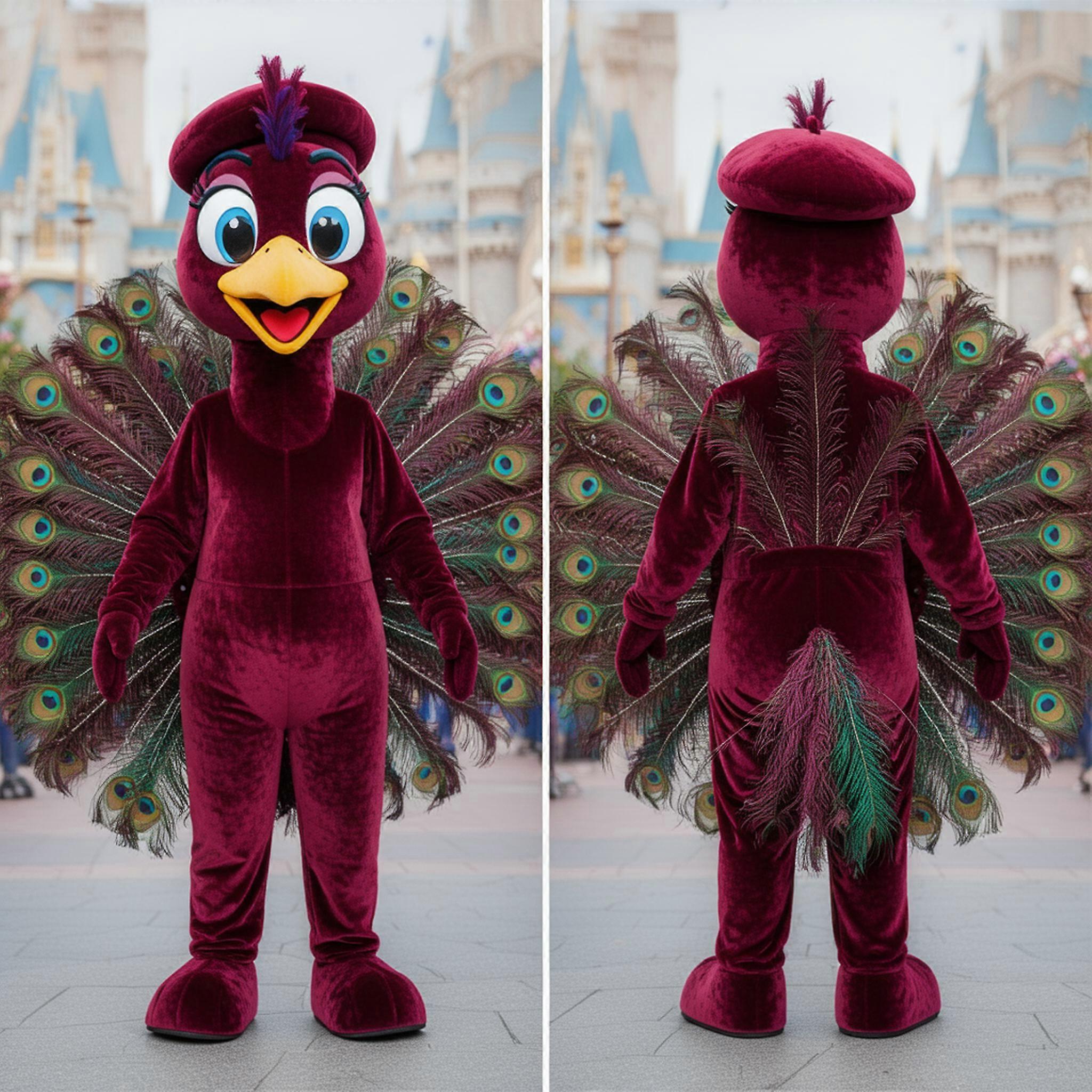 MASTICOT Maroon Velvety Peacock Mascot