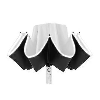 Travel Umbrella Automatic Folding Windproof Compact Umbrella with UPF 50+ and Reflective Strip White