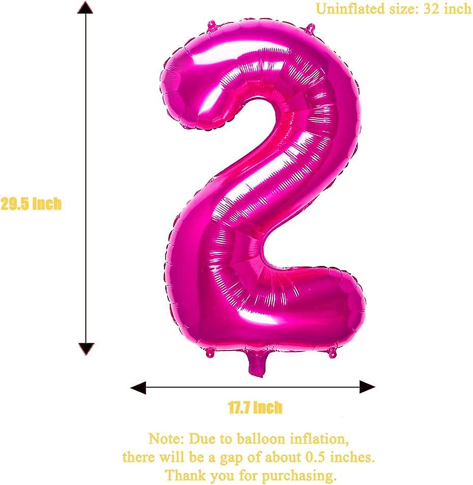 32 Inch Pink Number 2 Balloons Foil Ballon Digital Birthday Party ...