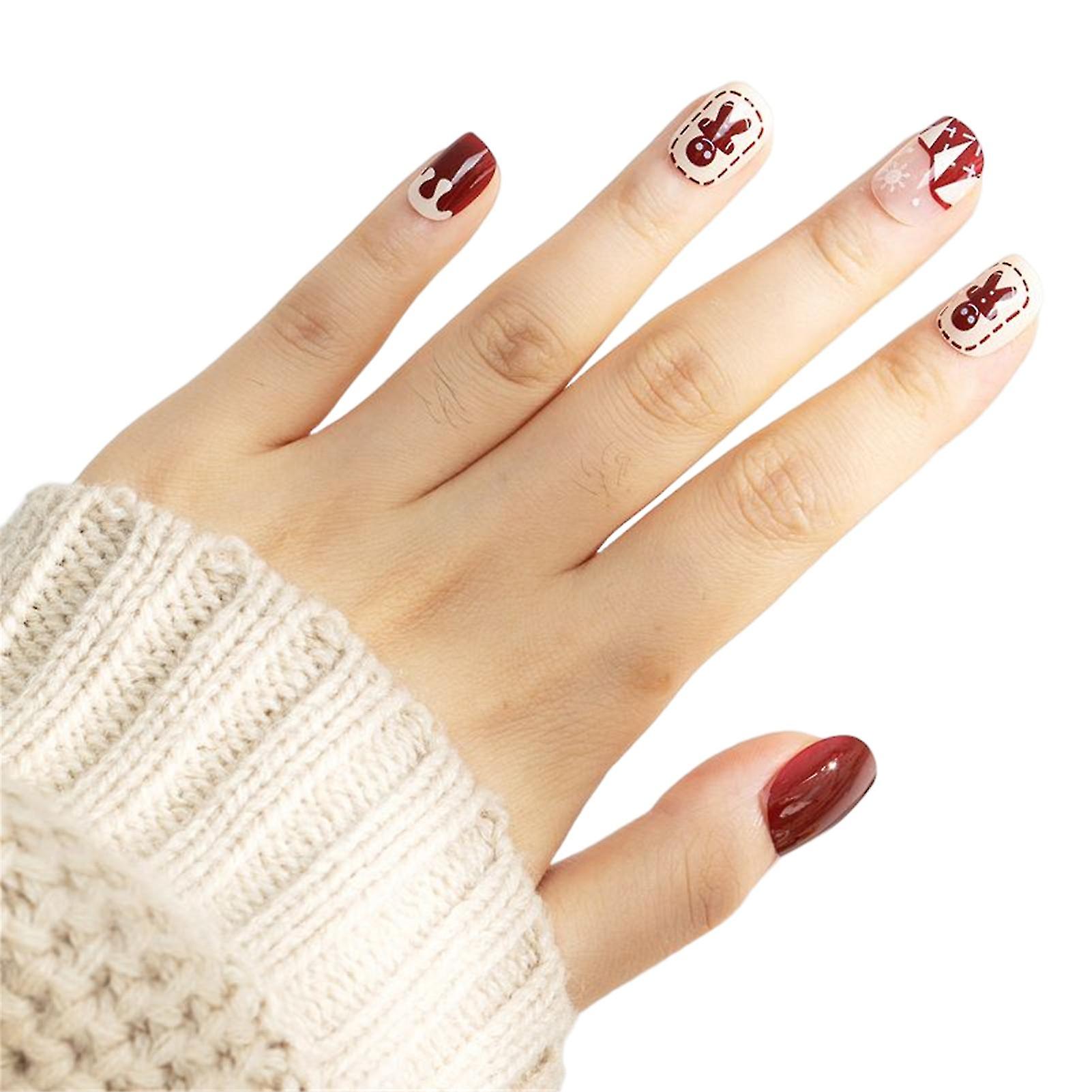 24pcs 3d Red Christmas Diamond Wearing Nails Unique Trendy Pattern Nail Pieces For Nail Art Beginners Practice
