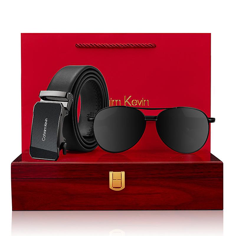 סט מתנות לגברים עם קופסה משקפי חגורת עור שחורים מתנות יום הולדת עסקיות לגברים