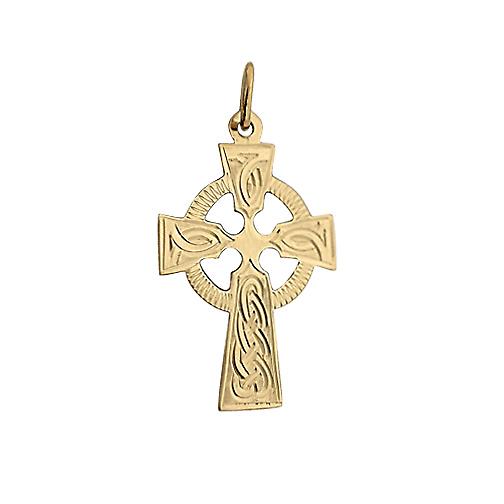 9ct Gold 23x16mm hand engraved knot pattern Celtic Cross