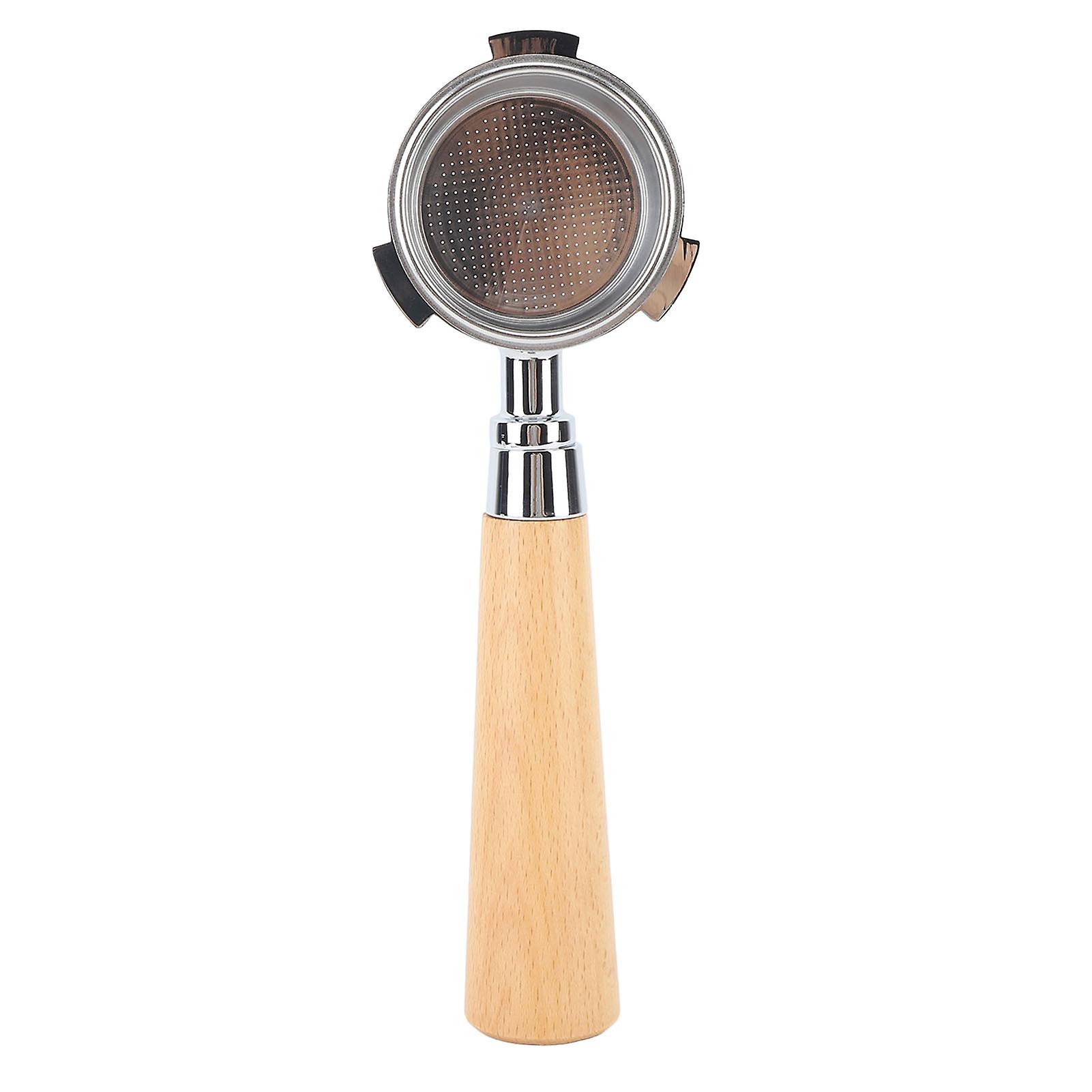 51mm Aluminum Alloy Bottomless Portafilter with Wooden Handle - Enhance Your Coffee Brewing Experience with The 3-Eared Bottomless Filter Holder(Light