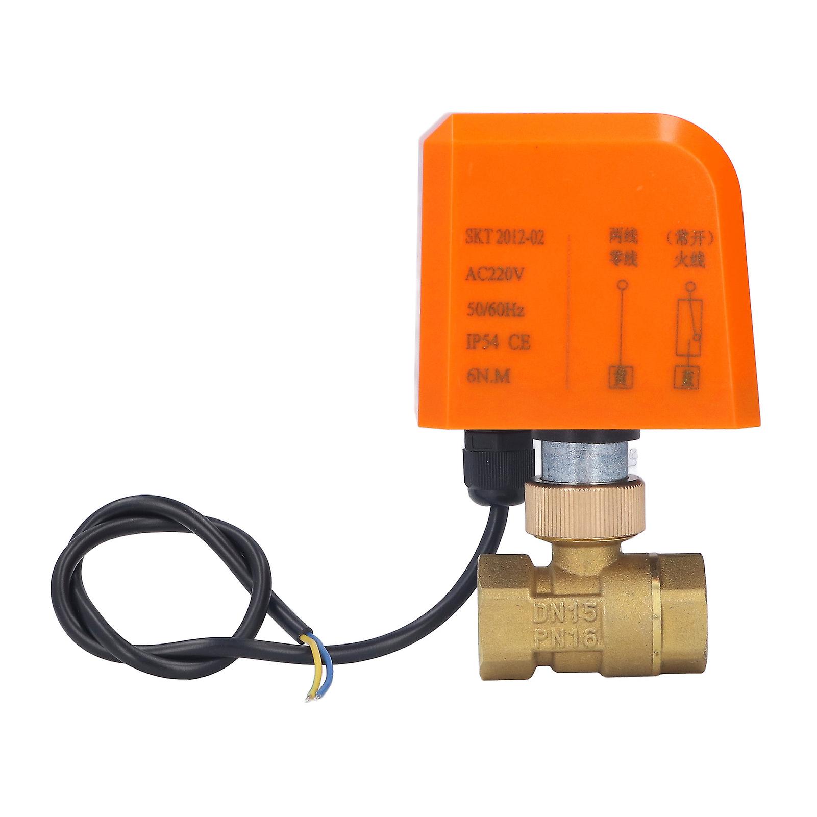 DN15 Ball Valve, 2 Way 2 Wire Electric Ball Valve, Normally Open Brass Ball Valve For Industrial Automation, 1/2 Inch Pipe Thread AC220V