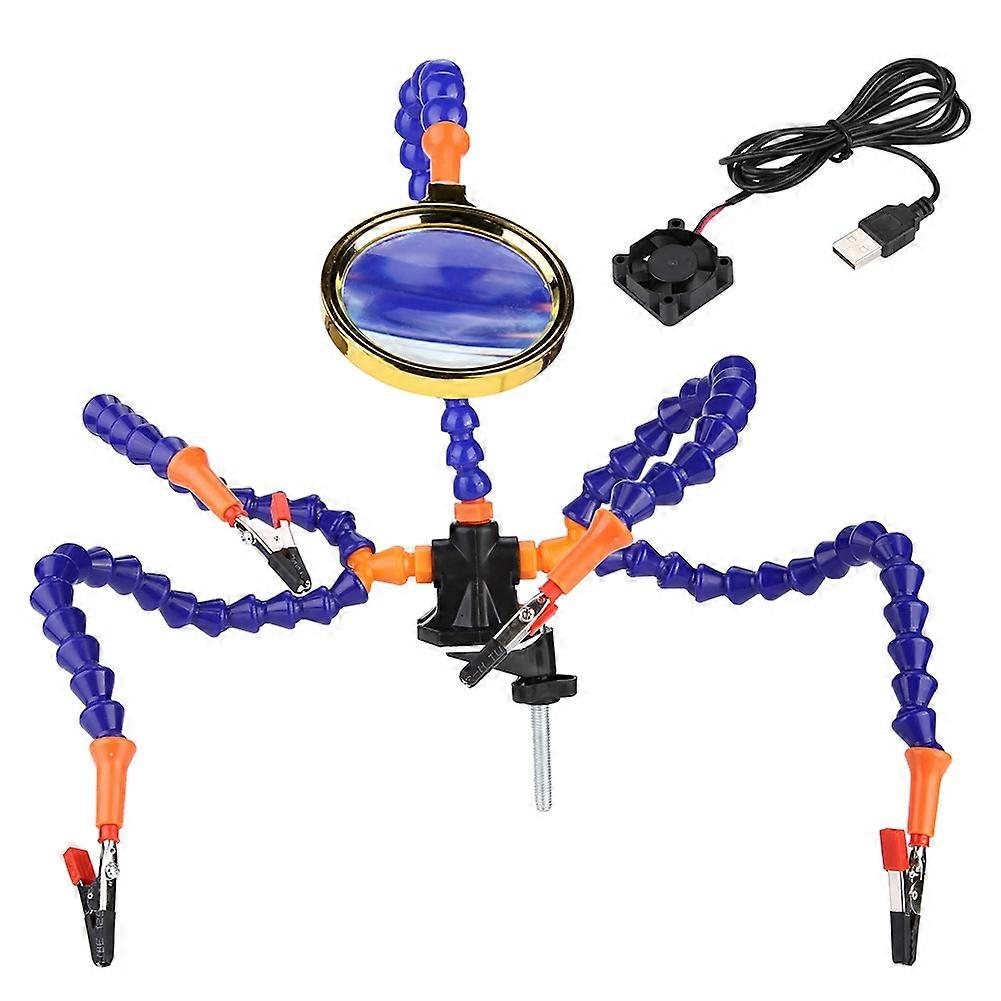 Five Arm Flexible Soldering Station Clip with Magnifying Glass and Adjustable Fan Welding Repair Tool for Precision Electronics and Circuit Board Work