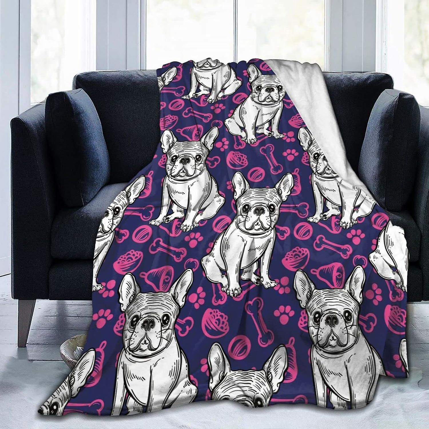 プリントスローブランケットフレンチブルドッグスローブランケットSoftフランネルシングルブランケットアンチピリングウォッシャブルベッドソファソファの装飾50 "x40"