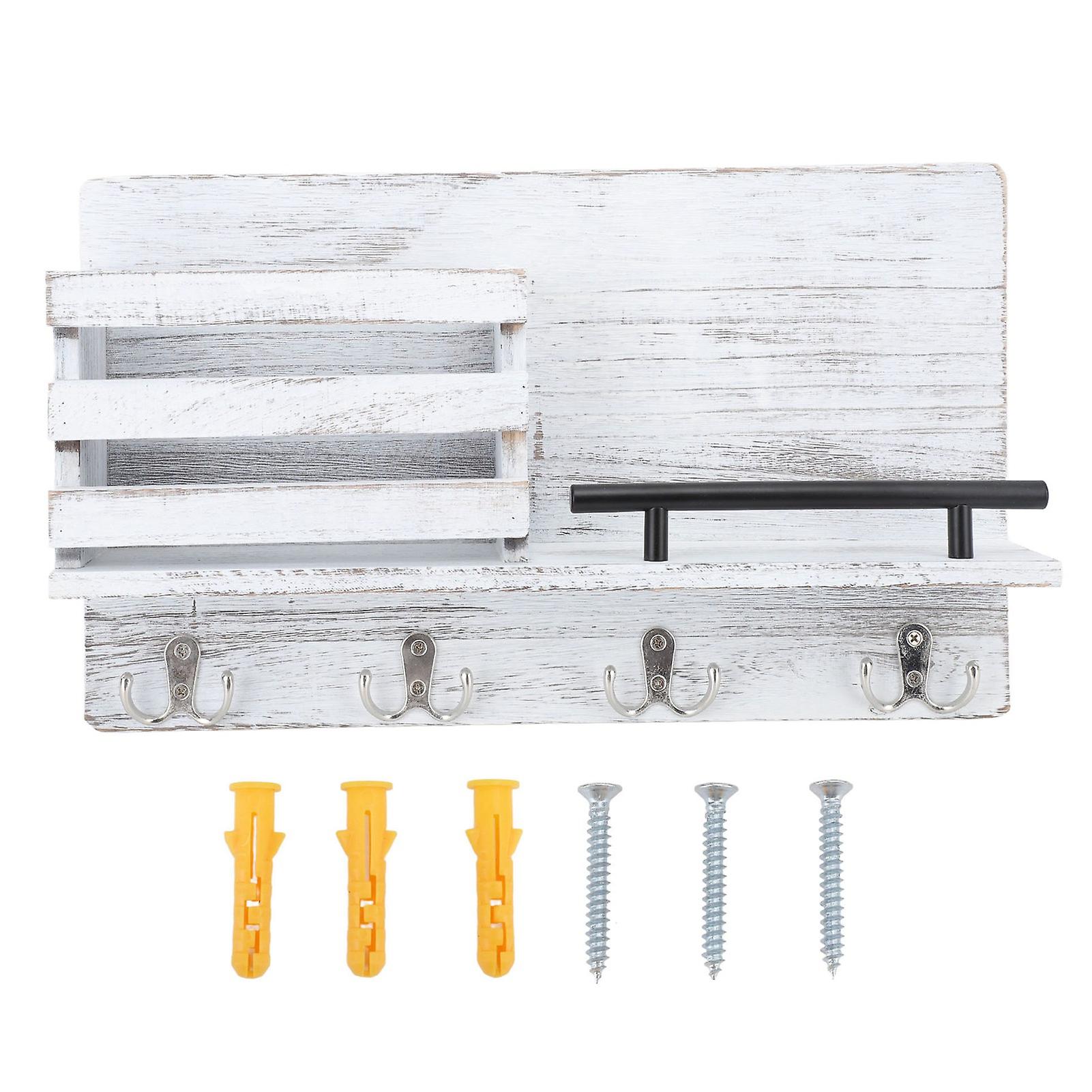 White Solid Wood & Iron Wall Shelf with Hook - Space-Saving Storage for Any Room