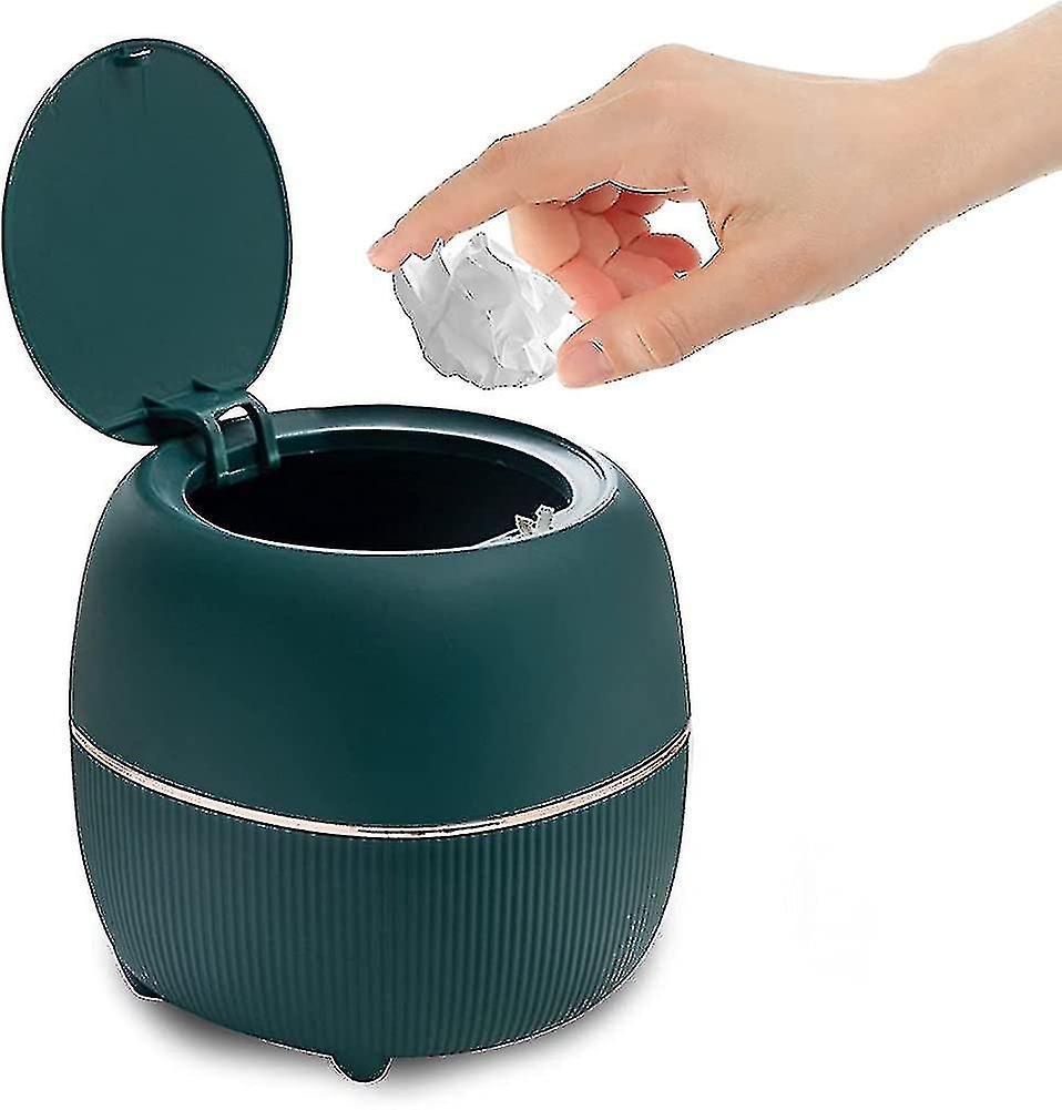 Mini Desktop Waste Bin,round Press-type Trash Bin With Lid,plastic Small Garbage green