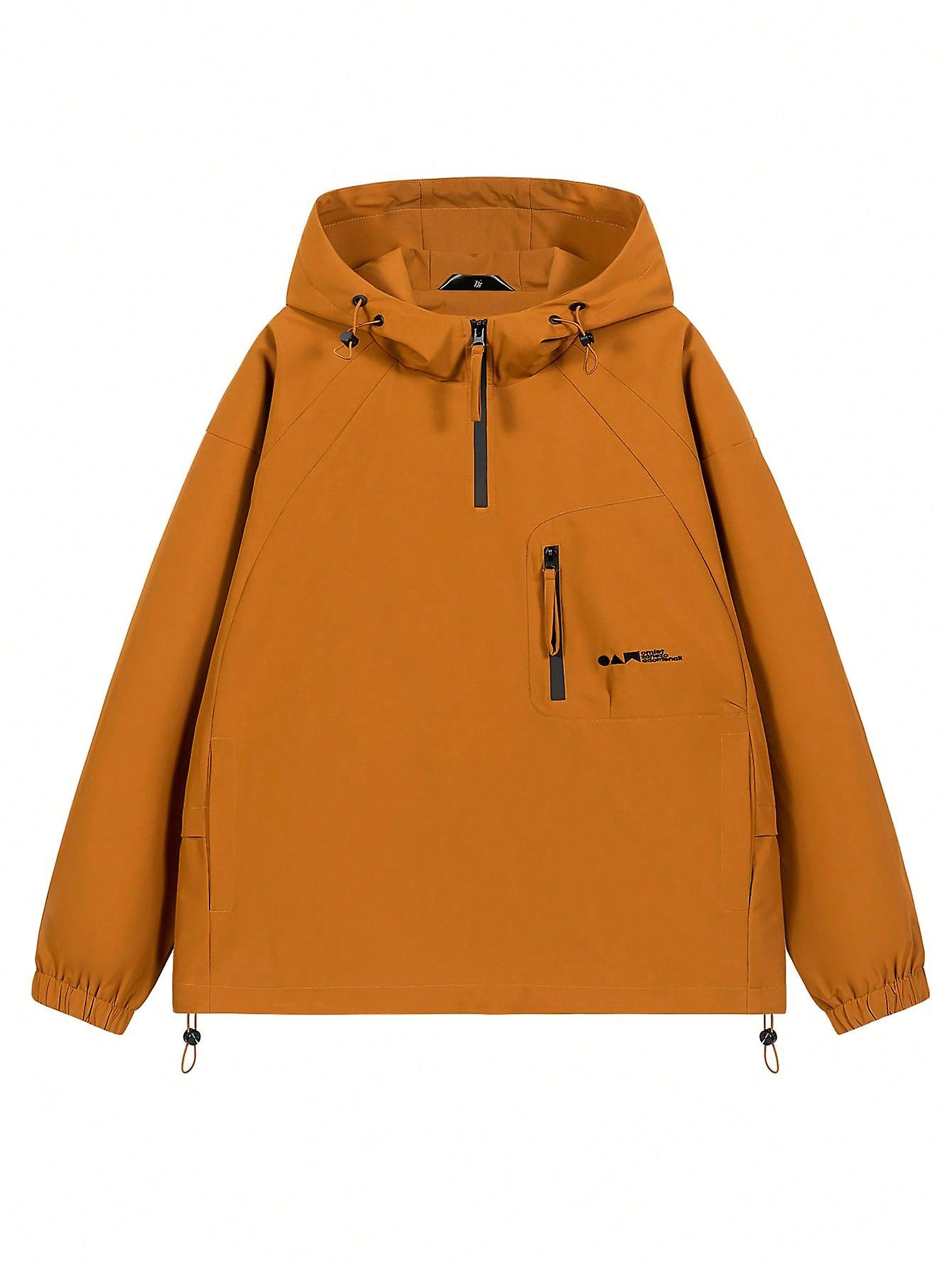 Men Letter Graphic Raglan Sleeve Drawstring Hooded Jacket