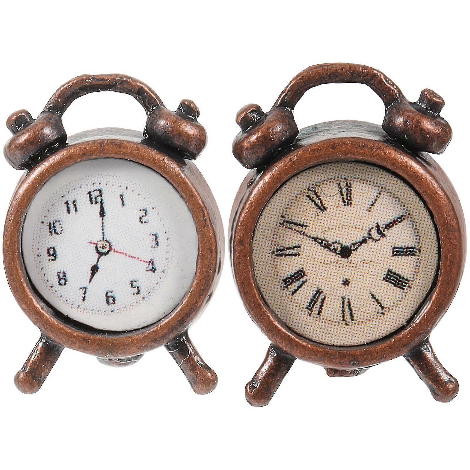 2pcs Mini Alarm Clock Models Miniature Clock Toy Kids Pretend Play Toy Photo Props