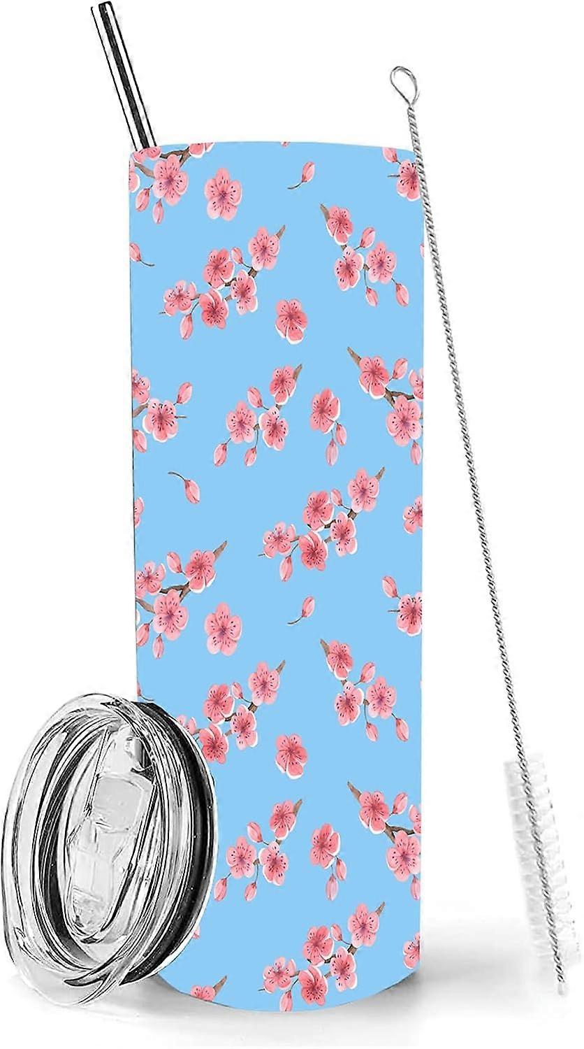 بهلوان زهر الكرز مع غطاء وقش20 أوقية معزول أزهار الكرز بهلوان نحيف زجاجة ماء من الفولاذ المقاوم للصدأ كوب نبيذ أكواب هدايا ل Wom