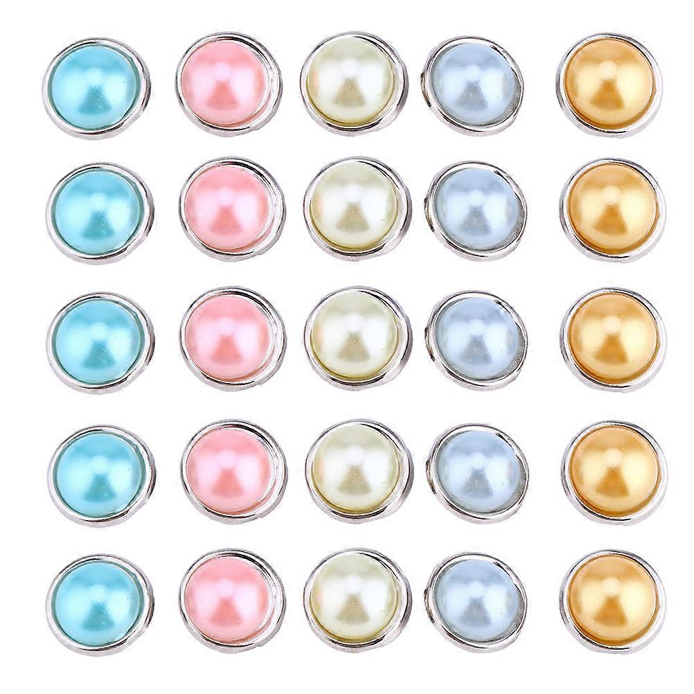 100Pcs Decorative Mini Brads Round Paper Fasteners Pearl Design Brads Random Color